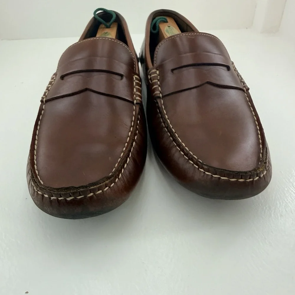 Johnston & Murphy Mens 10.5 M Brown Leather Penny Loafers Moc Toe Driving Shoes